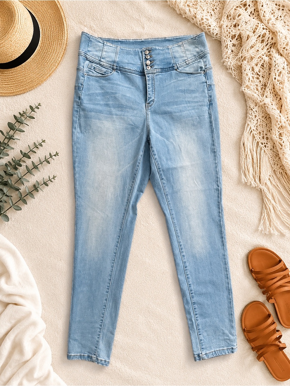 Wax Jean Light Wash Skinny Jeans High Rise Pull-On Stretch Jeans Size 16